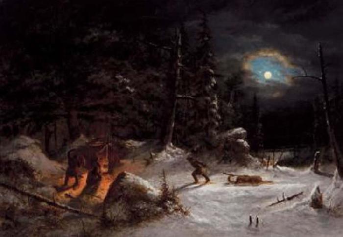 Cornelius Krieghoff Indian Hunters Camp, Moonlight oil painting picture